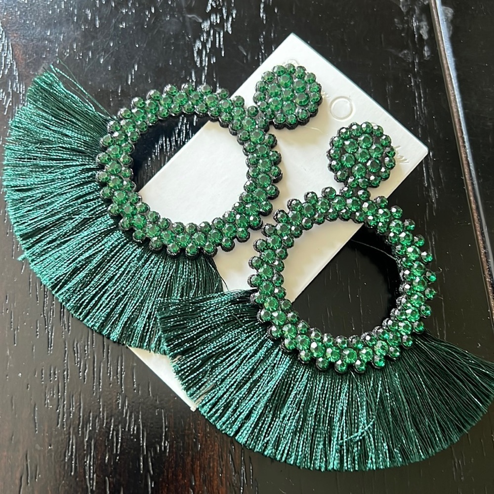 GREEN fringe statement earrings-NWT